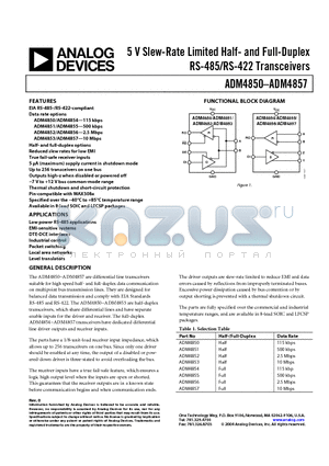 ADM4850AR-REEL7 datasheet - 5 V Slew-Rate Limited Half- and Full-Duplex RS-485/RS-422 Transceivers