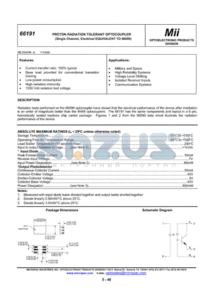 66191-103 datasheet - PROTON RADIATION TOLERANT OPTOCOUPLER (Single Channel, Electrical EQUIVALENT TO 66099)