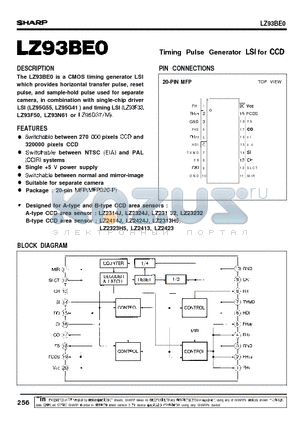 LZ93BE0 datasheet - Timing Pulse Generator LSI for CCD