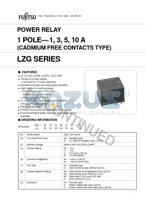 LZG-12E datasheet - POWER RELAY 1 POLE-1, 3, 5, 10 A (CADMIUM FREE CONTACTS TYPE)