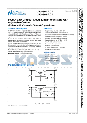 LP38691-ADJ datasheet - 500mA Low Dropout CMOS Linear Regulators with Adjustable Output Stable with Ceramic Output Capacitors