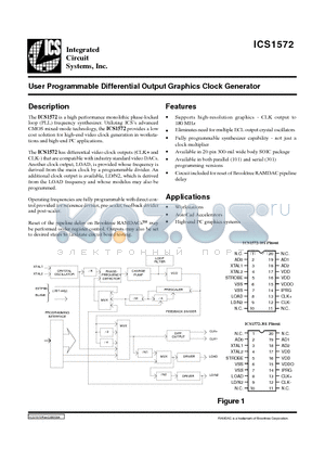 ICS1572M-101 datasheet - User Programmable Differential Output Graphics Clock Generator