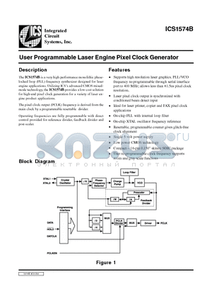 ICS1574B datasheet - User Programmable Laser Engine Pixel Clock Generator