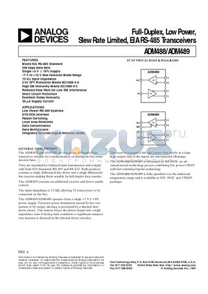 ADM488AR datasheet - Full-Duplex, Low Power, Slew Rate Limited, EIA RS-485 Transceivers