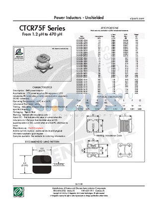 CTCR75F-101M datasheet - Power Inductors - Unshielded