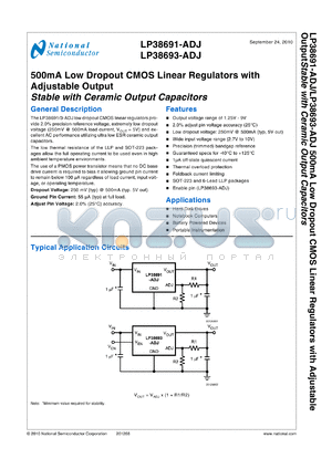 LP38693MP-ADJ datasheet - 500mA Low Dropout CMOS Linear Regulators with Adjustable Output Stable with Ceramic Output Capacitors