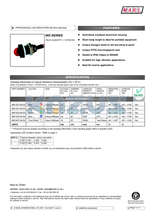 665-930-04-50 datasheet - PROFESSIONAL LED INDICATORS 8.5mm Mounting