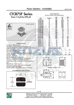 CTCR75F-3R3M datasheet - Power Inductors - Unshielded