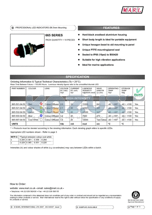 665-521-04-50 datasheet - PROFESSIONAL LED INDICATORS 8.5mm Mounting