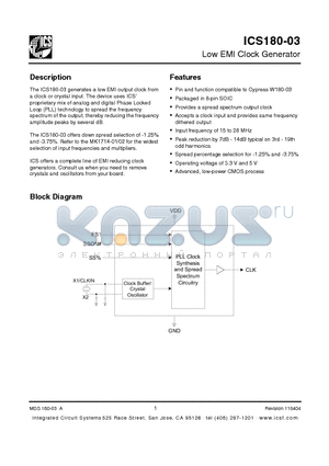 ICS180M-03LFT datasheet - Low EMI Clock Generator