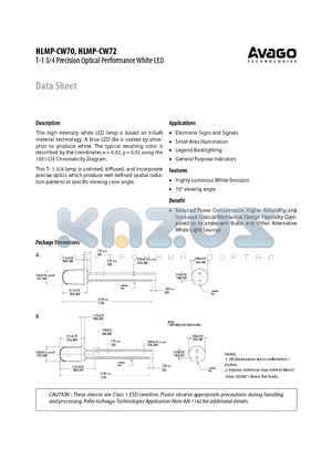 HLMP-CW72-LP0XX datasheet - T-1 3/4 Precision Optical Performance White LED