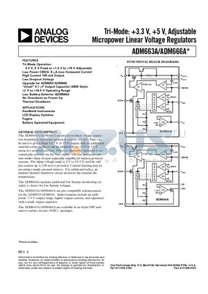 ADM666AAR datasheet - Tri-Mode: 3.3 V, 5 V, Adjustable Micropower Linear Voltage Regulators