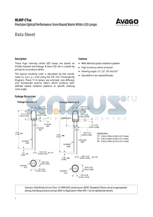 HLMP-CY27-VY0DD datasheet - Precision Optical Performance 5mm Round Warm White LED Lamps