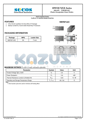 DW52C6V2 datasheet - 100 mW, WBFBP-02C Plastic-Encapsulate Zener Diodes
