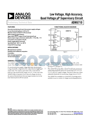 ADM6710MARJZ-REEL7 datasheet - Low Voltage, High Accuracy, Quad Voltage UP Supervisory Circuit