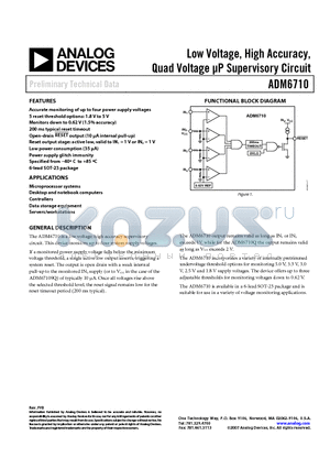 ADM6710OARJZ-REEL7 datasheet - Low Voltage, High Accuracy, Quad Voltage UP Supervisory Circuit