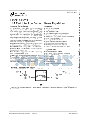 LP3875ET-3.3 datasheet - 1.5A Fast Ultra Low Dropout Linear Regulators