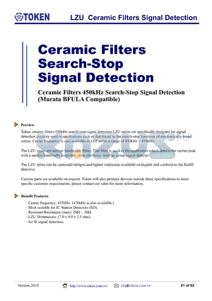 LZU450C4N datasheet - LZU Ceramic Filters Signal Detection