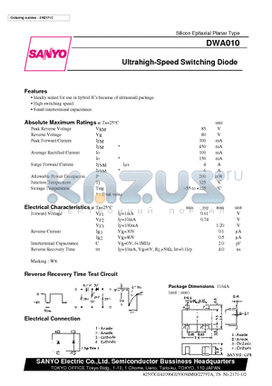 DWA010 datasheet - Ultrahigh-Speed Switching Diode