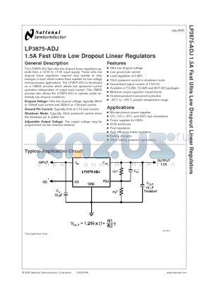 LP3875ESX-ADJ datasheet - 1.5A Fast Ultra Low Dropout Linear Regulators