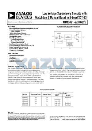 ADM6821TART-RL datasheet - Low Voltage Supervisory Circuits with Watchdog & Manual Reset in 5-Lead SOT-23