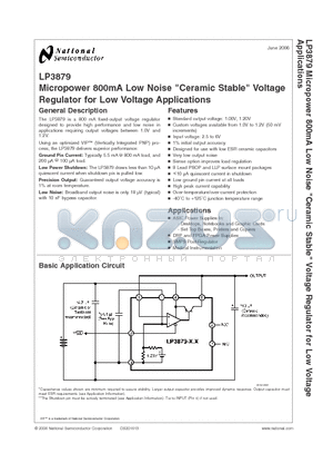 LP3879SDX-1.2 datasheet - Micropower 800mA Low Noise Ceramic Stable Voltage Regulator for Low Voltage Applications