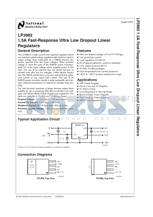 LP3882 datasheet - 1.5A Fast-Response Ultra Low Dropout Linear