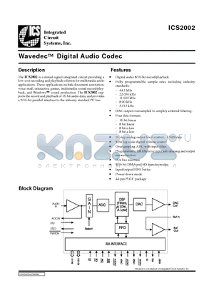 ICS2002Y datasheet - Wavedec Digital Audio Codec