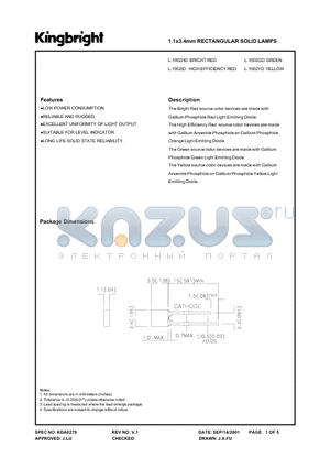 L-1002 datasheet - 1.1x3.4mm RECTANGULAR SOLID LAMPS
