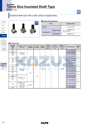 EC12E1220406 datasheet - 12mm Size Insulated Shaft Type