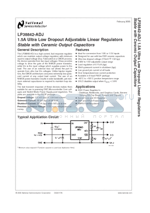 LP38842MR-ADJ datasheet - 1.5A Ultra Low Dropout Adjustable Linear Regulators Stable with Ceramic Output Capacitors