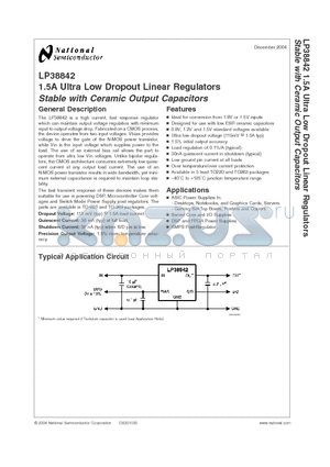 LP38842SX-1.5 datasheet - 1.5A Ultra Low Dropout Linear Regulators Stable with Ceramic Output Capacitors
