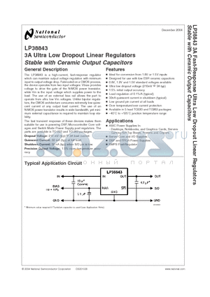 LP38843SX-0.8 datasheet - 3A Ultra Low Dropout Linear Regulators Stable with Ceramic Output Capacitors