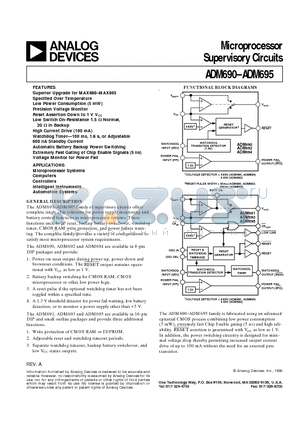 ADM690 datasheet - Microprocessor Supervisory Circuits