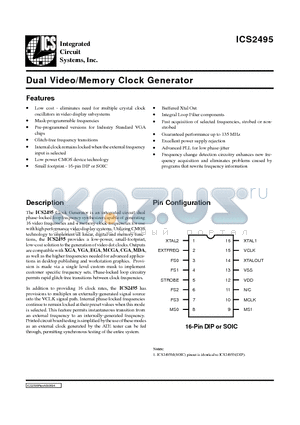 ICS2495M datasheet - Dual Video/Memory Clock Generator