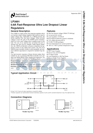 LP3891ESX-1.8 datasheet - 0.8A Fast-Response Ultra Low Dropout Linear