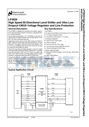 LP3929 datasheet - High Speed Bi-Directional Level Shifter and Ultra Low-Dropout CMOS Voltage Regulator and Line Protection