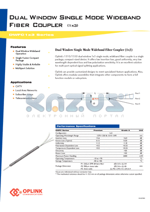 DWFC0300A001111 datasheet - Dual Window Single Mode Wideband Fiber Coupler