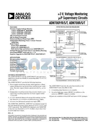 ADM706PAR datasheet - 3 V, Voltage Monitoring uP Supervisory Circuits