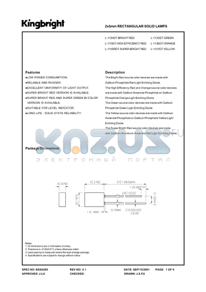 L-113GDT datasheet - 2 X5 MM RECTANGULAR SOLID LAMPS