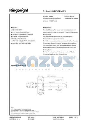 L-1154G datasheet - T-1 (3mm) SOLID STATE LAMPS