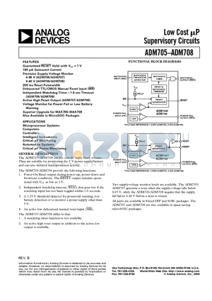 ADM707 datasheet - Low Cost uP Supervisory Circuits