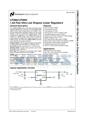 LP3962ES-3.3 datasheet - 1.5A Fast Ultra Low Dropout Linear Regulators