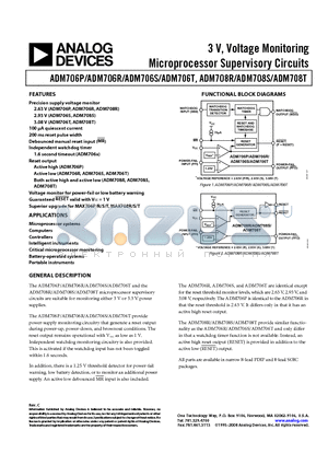 ADM706SARZ datasheet - 3 V, Voltage Monitoring Microprocessor Supervisory Circuits