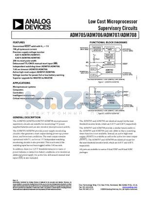 ADM707ARZ datasheet - Low Cost Microprocessor Supervisory Circuits