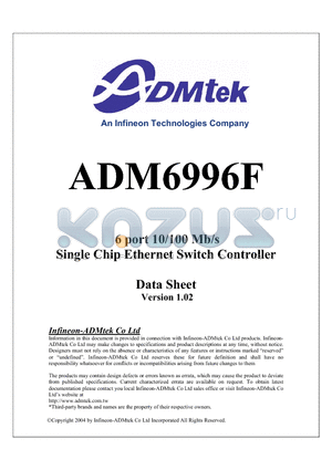 ADM6996F datasheet - 6 port 10/100 Mb/s Single Chip Ethernet Switch Controller