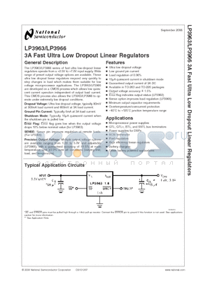 LP3963ES-3.3 datasheet - 3A Fast Ultra Low Dropout Linear Regulators