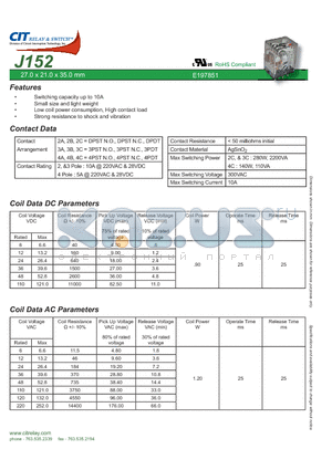 J1522BF110VDC datasheet - CIT SWITCH