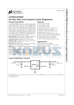 LP3963ES-2.5 datasheet - 3A Fast Ultra Low Dropout Linear Regulators