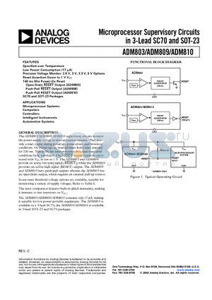 ADM803MAKS-REEL datasheet - Microprocessor Supervisory Circuits in 3-Lead SC70 and SOT-23